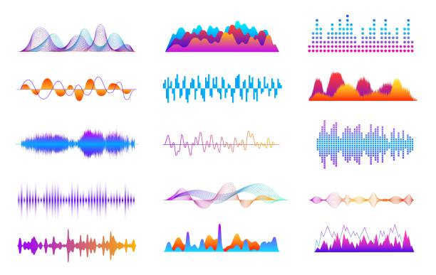 звуковые волны установлены. звуки голосовых волн, график музыкальных импульсов. яркий интерфейс музыкального п�леера, цифровой звуковой им� - ambient sound stock illustrations