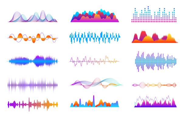 Sound waves set. Voice wave sounds, musical impulse graph. Vibrant music player interface, digital audio pulse signal. Waveform frequency exact vector kit Sound waves set. Voice wave sounds, musical impulse graph. Vibrant music player interface, digital audio pulse signal. Waveform frequency exact vector kit. Illustration of voice digital sound signal level stock illustrations