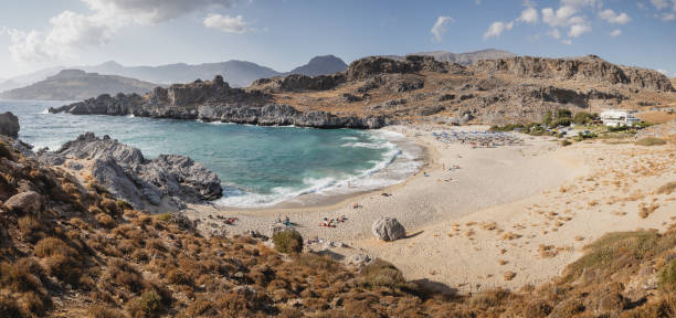 Paralia Skinaria, Crete, Greece Windy day at Skinaria beach - Crete, Greece paralia stock pictures, royalty-free photos & images