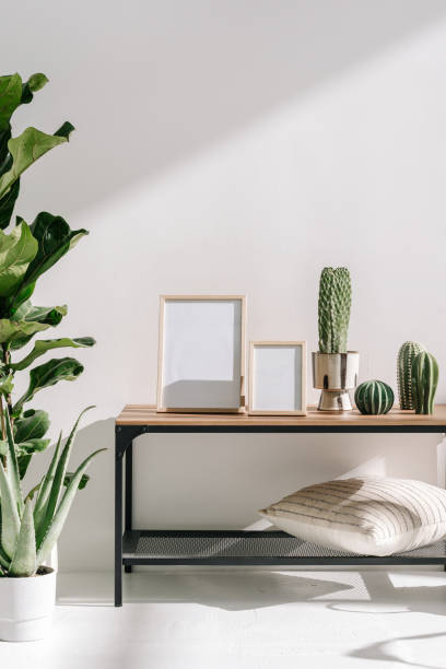 istock Blank space picture frame, houseplants and home decor 1357679812