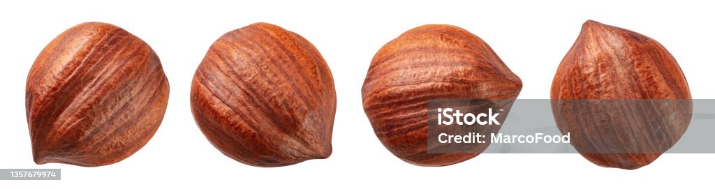 Hazelnut isolated. Hazelnut set on white background. Hazel top view. With clipping path. Full depth of field. Clipping Path Stock Photo
