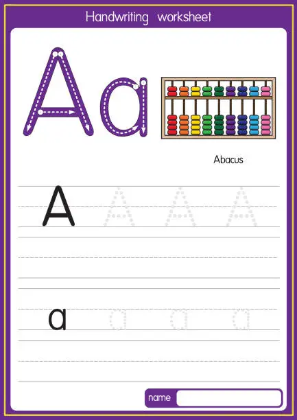 Vector illustration of Vector illustration of Abacas with alphabet letter A Upper case or capital letter for children learning practice ABC