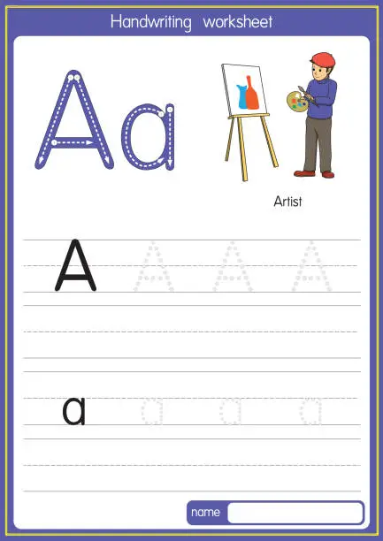 Vector illustration of Vector illustration of Artist with alphabet letter A Upper case or capital letter for children learning practice ABC
