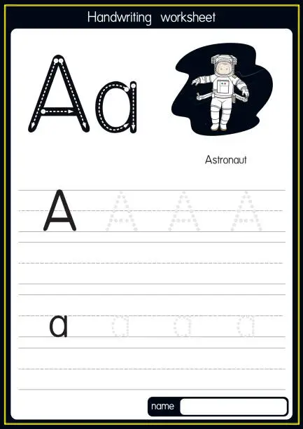 Vector illustration of Vector illustration of Astronaut with alphabet letter A Upper case or capital letter for children learning practice ABC