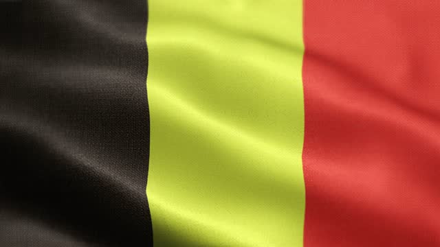 National Flag of Belgium Animation Stock Video - Belgian Flag Waving in Loop and Textured 3d Rendered Background - Highly Detailed Fabric Pattern and Loopable - Kingdom of Belgium