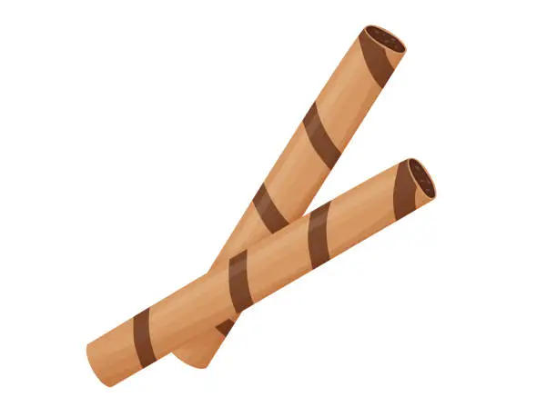 Vector illustration of Wafer sticks. Chocolate cream filled wafer sticks or rolls.