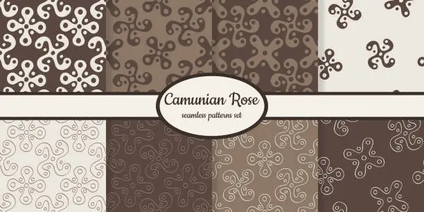 Vector illustration of Collection of seamless patterns with Ancient Italian sign Camunian rose