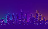 istock Glowing Urban Cityscape Skyline 1357684343