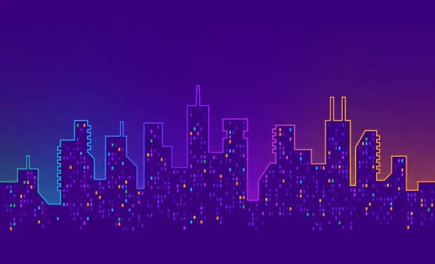 Vector illustration of Glowing Urban Cityscape Skyline