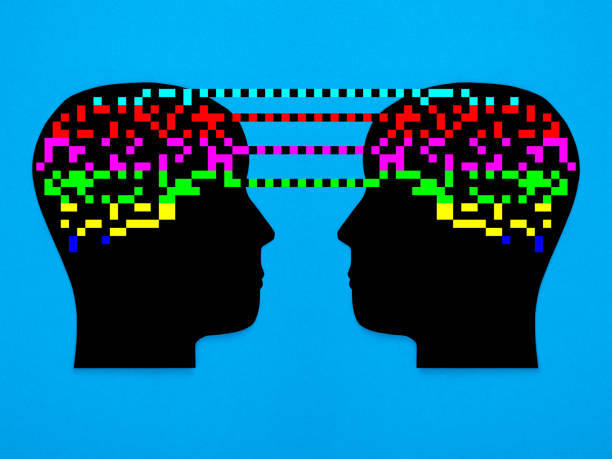 illustrazioni stock, clip art, cartoni animati e icone di tendenza di interconnessione cerebrale digitale - blue background image with a sense of technology