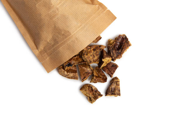 dog food - dried beef lung, poured out of the package - food dry pets dog imagens e fotografias de stock