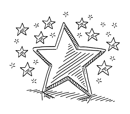 Hand-drawn vector drawing of a Shiny Star And a Group Of Small Stars. Black-and-White sketch on a transparent background (.eps-file). Included files are EPS (v10) and Hi-Res JPG.
