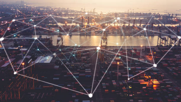 istock Industrial port with connection network line 1357686468