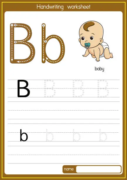 Vector illustration of Vector illustration of Baby with alphabet letter B Upper case or capital letter for children learning practice ABC