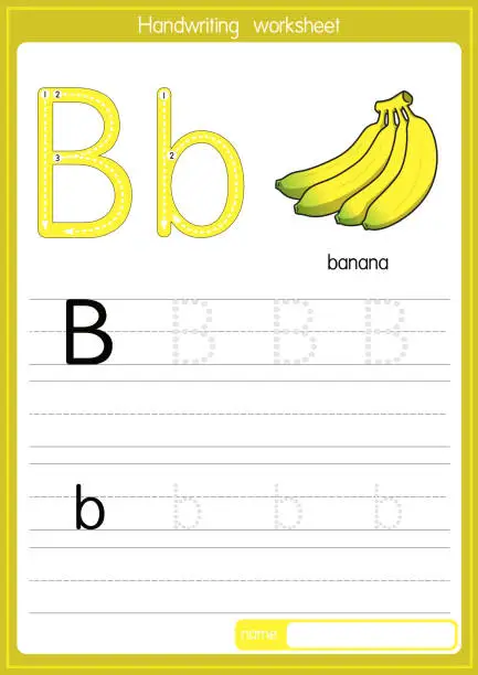 Vector illustration of Vector illustration of Banana with alphabet letter B Upper case or capital letter for children learning practice ABC