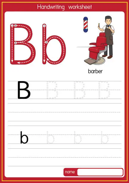 Vector illustration of Vector illustration of Barber with alphabet letter B Upper case or capital letter for children learning practice ABC