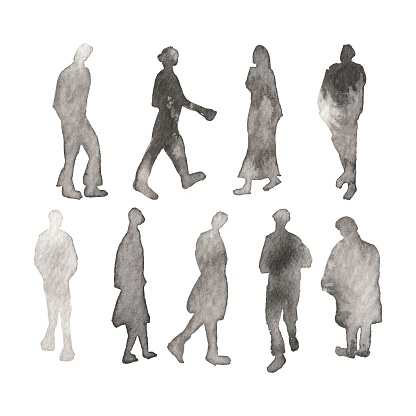 Watercolor vector set of people, shape of people