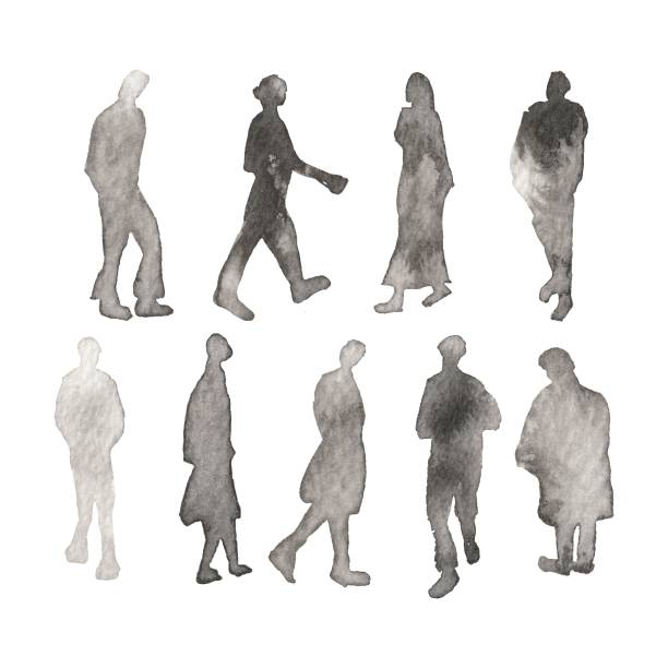 Watercolor people Watercolor vector set of people, shape of people drawing shadows stock illustrations