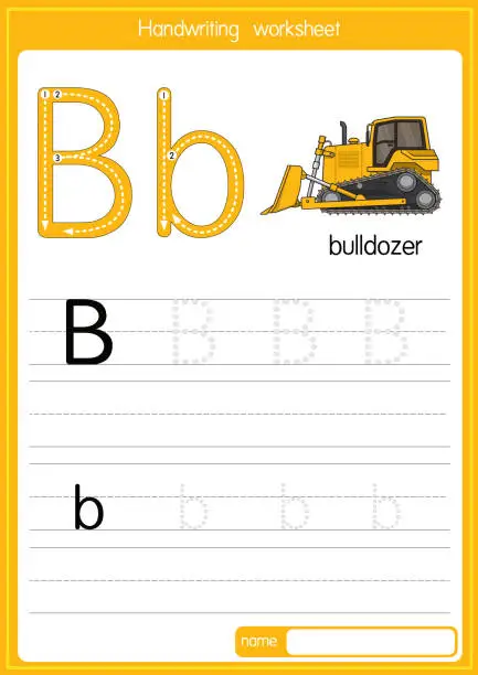 Vector illustration of Vector illustration of Bulldozer with alphabet letter B Upper case or capital letter for children learning practice ABC