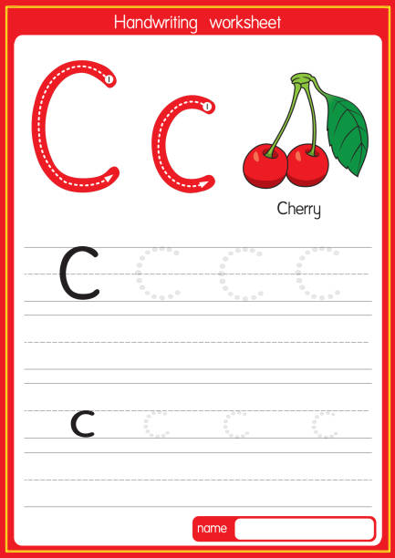 ilustrações, clipart, desenhos animados e ícones de ilustração vetorial de cherry com letra de alfabeto c maiúscula ou letra maiúscula para crianças que aprendem prática abc - alphabet text vibrant color upper case