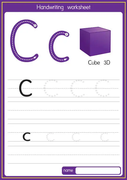 Vector illustration of Vector illustration of Cube 3D with alphabet letter C Upper case or capital letter for children learning practice ABC