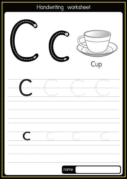 Vector illustration of Vector illustration of Cup with alphabet letter C Upper case or capital letter for children learning practice ABC
