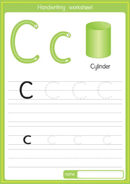 Vector illustration of Vector illustration of Cylinder with alphabet letter C Upper case or capital letter for children learning practice ABC