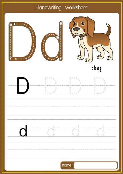 Vector illustration of Vector illustration of Dog with alphabet letter D Upper case or capital letter for children learning practice ABC