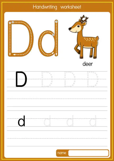 Vector illustration of Vector illustration of Deer with alphabet letter D Upper case or capital letter for children learning practice ABC