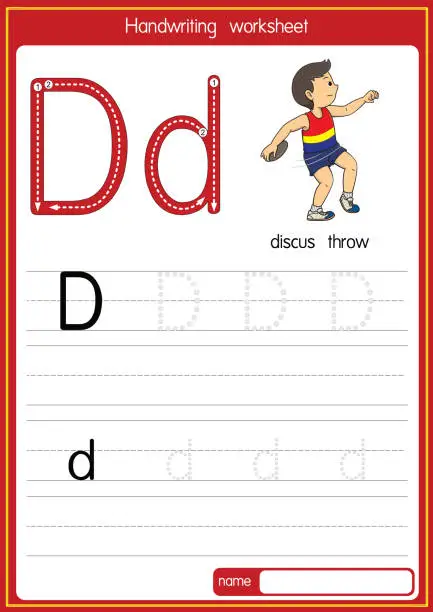 Vector illustration of Vector illustration of Discus throw with alphabet letter D Upper case or capital letter for children learning practice ABC