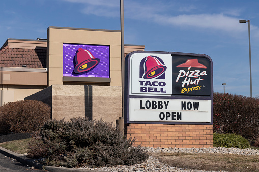 West Chester - Circa December 2021: Taco Bell and Pizza Hut Express restaurant. Taco Bell and Pizza Hut are subsidiaries of Yum! Brands.