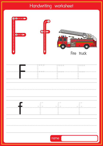 векторная иллюстрация пожарной машины с буквой алфавита f прописной или заглав�ной буквой для детей, обучающихся практике abc - letter f flash stock illustrations