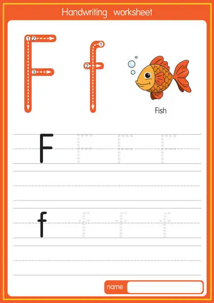 Vector illustration of Vector illustration of Fish with alphabet letter F Upper case or capital letter for children learning practice ABC