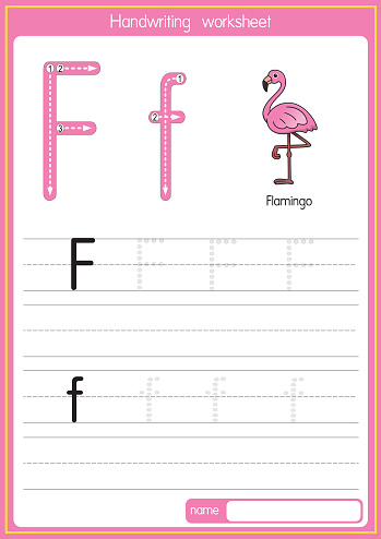 Vector illustration of Flamingo with alphabet letter F Upper case or capital letter for children learning practice ABC