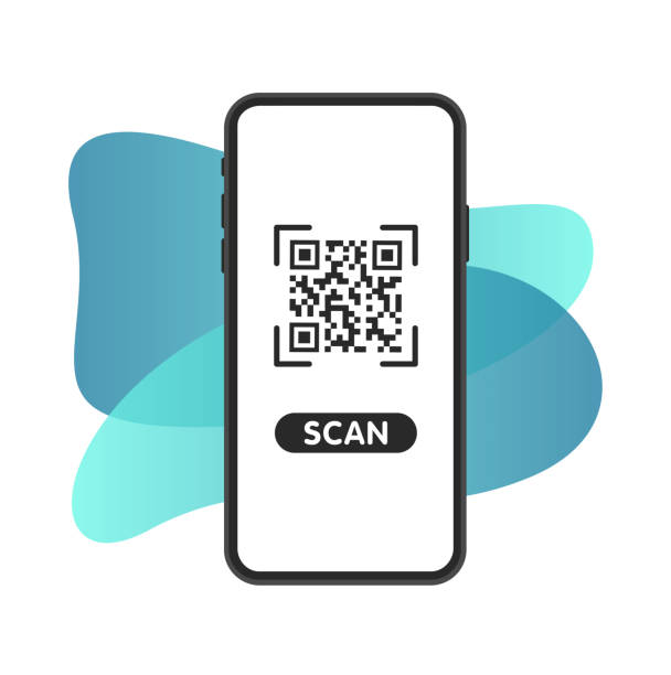 qr-code auf dem smartphone scannen. beispiel-qr-code zum scannen. qr-verifizierung. scan me inscription-tag. vektor - medizinisches scannen stock-grafiken, -clipart, -cartoons und -symbole