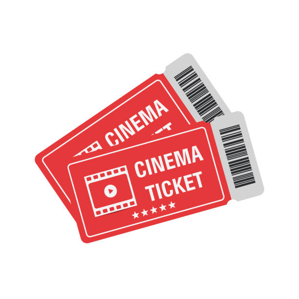 Two red cinema vector tickets isolated on white background. Realistic cinema or movie ticket template. Vector Two red cinema vector tickets isolated on white background. Realistic cinema or movie ticket template. Vector illustration movie ticket illustrations stock illustrations