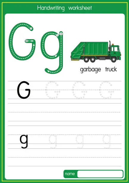 Vector illustration of Vector illustration of Garbage truck   with alphabet letter G Upper case or capital letter for children learning practice ABC