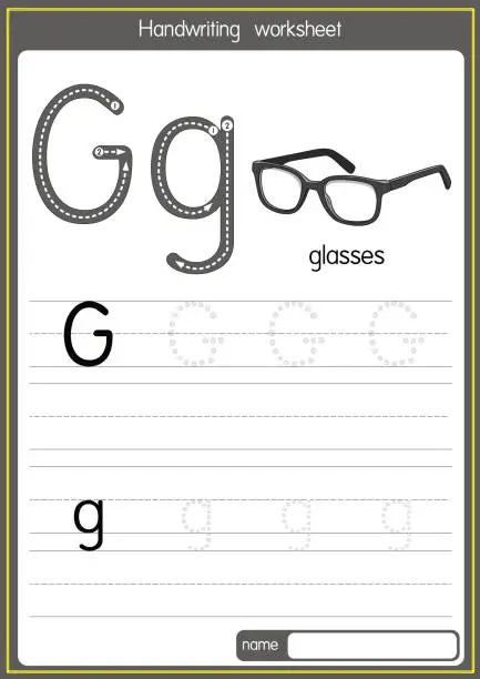 Vector illustration of Vector illustration of Glasses with alphabet letter G Upper case or capital letter for children learning practice ABC