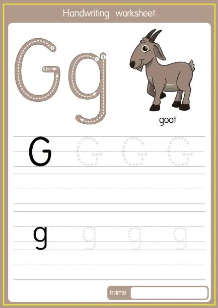 Vector illustration of Vector illustration of Goat with alphabet letter G Upper case or capital letter for children learning practice ABC