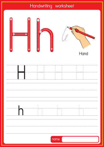 векторная иллюстрация стрелка с буквой алфавита h прописная или заглав�ная буква для детей обучающая практика abc - 4 h stock illustrations