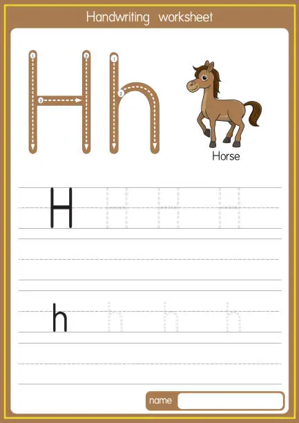 Vector illustration of Vector illustration of Horse with alphabet letter H Upper case or capital letter for children learning practice ABC