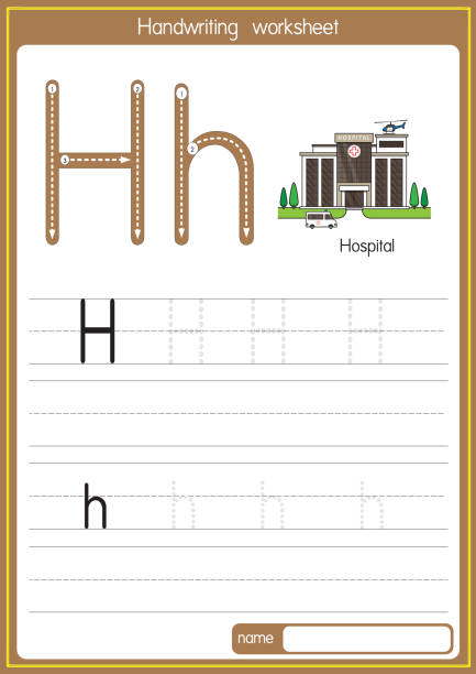 векторная иллюстрация больницы с буквой алфавита h прописная или заглавная буква для детей обучающая практика abc - 4 h stock illustrations