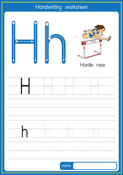 векторная иллюстрация забега с препятствиями с буквой алфавита h прописной или заглавной буквой для детей обучающая практика abc - 4 h stock illustrations