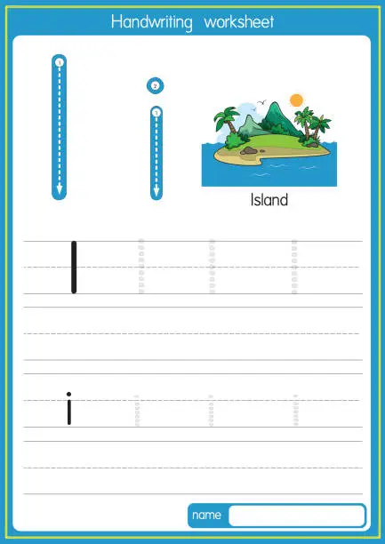 Vector illustration of Vector illustration of island with alphabet letter I Upper case or capital letter for children learning practice ABC