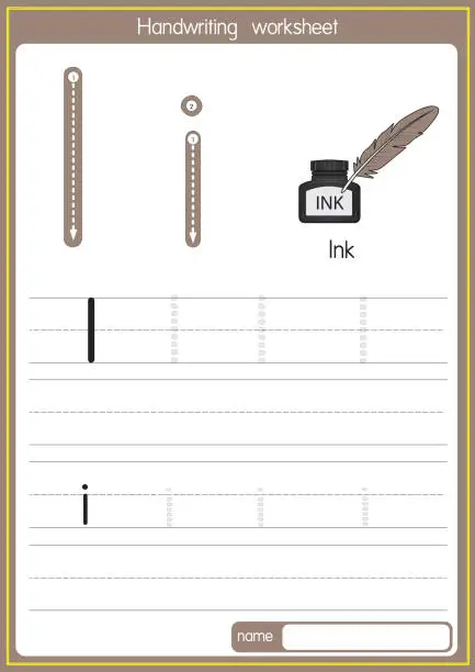 Vector illustration of Vector illustration of Ink with alphabet letter I Upper case or capital letter for children learning practice ABC