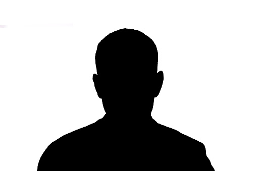 Silhouette of an adult young anonymous man on a white background.