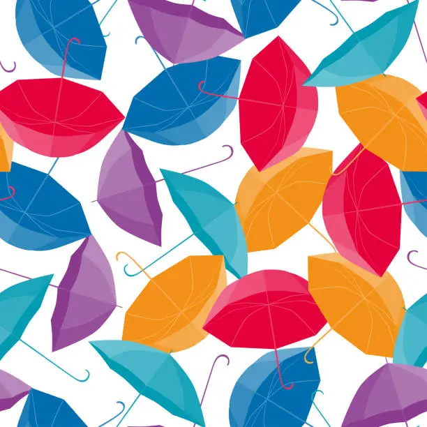 Vector illustration of Seamless pattern of set colorful falling umbrellas