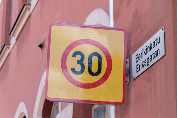 istock Sign 30 km per hour speed limit zone traffic in Finland. 1357697100