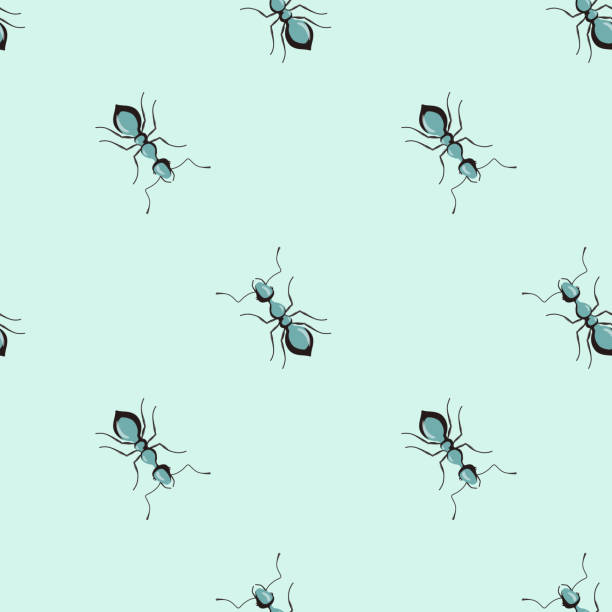 бесшовный узор колонии муравьев на мятном фоне. шаблон насекомых-переносчиков в плоском стиле для любых целей. текстура современных животн - anthill stock illustrations