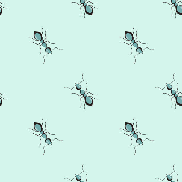 Seamless pattern colony ants on mint background. Vector insects template in flat style for any purpose. Modern animals texture. Seamless pattern colony ants on mint background. Vector insects template in flat style for any purpose. Modern animals texture for fabric, wrapping paper, wallpaper, tissue, illustration. anthill stock illustrations